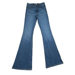 O2 Denim Hollywood USA Made Size 28 Mid Rise Medium Wash Flare Jeans 34" Inseam